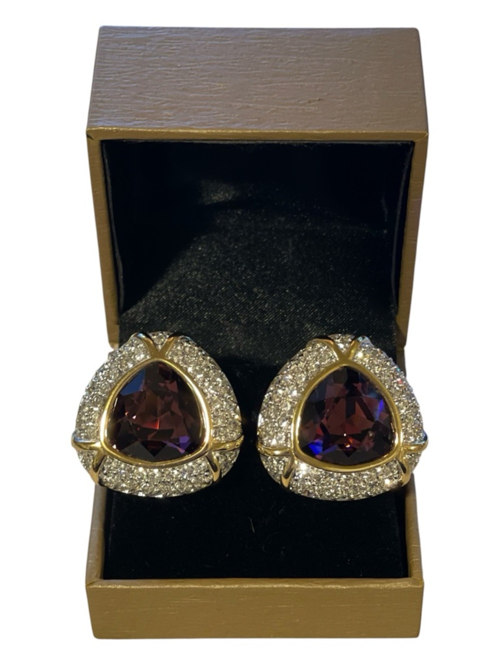 Vintage SALO Costume Amethyst & Pave Diamonds Clip on Earrings
